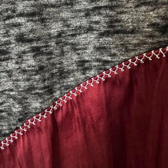 Upcycled One-Of-A-Kind Inspirational High/Low Burgundy Tunic with Lace Trim - Picture 2 of 5